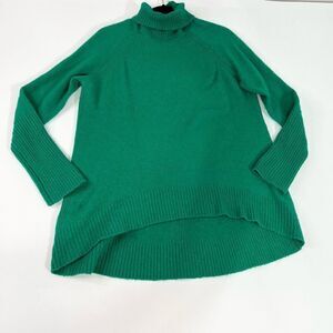 Halogen Wool Blend Sweater Womens Medium Green Turtleneck Raglan Sleeves Hi-Low